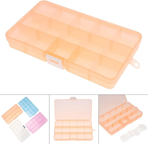 OriGlam Plastic Storage Case Container with Adjustable Dividers, Small Clear Plastic Bead Storage Box with 15 Grids for Jewelry Craft Beads Bolts ...