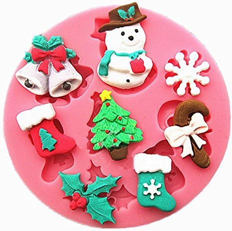 2Pcs/Set Christmas Tree Santa Claus Reindeer Xmas Tree Elk Bell Snowflake Snowman Socks Silicone Mold for DIY Chocolate Candy Fondant Cake Decor W...