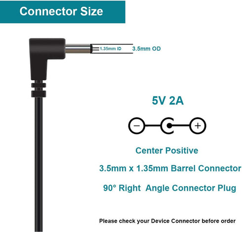 5V 2A AC Power Adapter with 3.5mm x 1.35mm Connector Plug, Wall Charger Power Adaptor for Tablets, Wireless Router, Switches, USB Hubs, Android TV...
