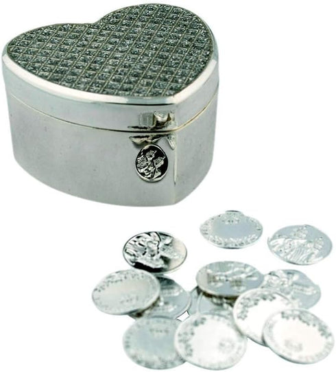 Arras De Boda Gift Set | Comes with Coins | 9 Styles | Wedding Metal Boxes Spanish Matrimony Ceremony (Heart Shaped with Checkerboard)...