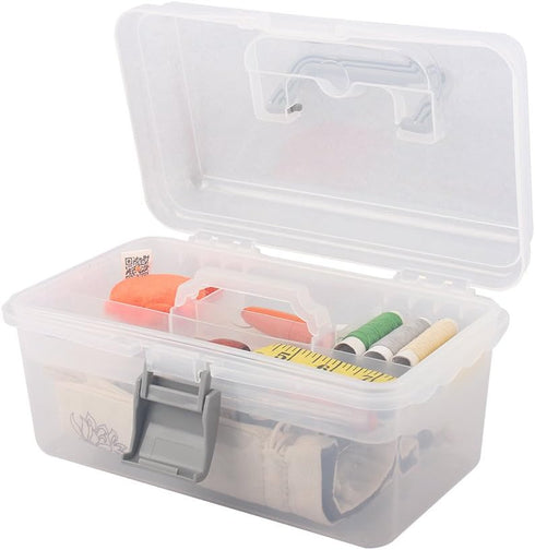 BangQiao Multipurpose Plastic Storage Container Box with Handle and Latch Lock, Clear Gray...