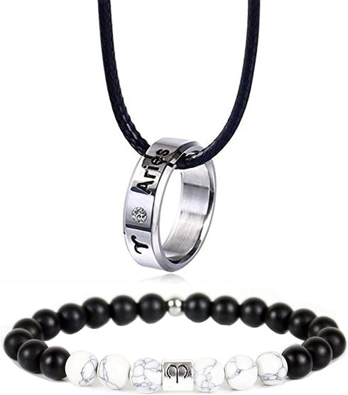 12 Zodiac Constellations Necklace Bracelet Horoscope Constellation Beaded Bracelet Necklace for Women Men 2Pcs Set Jewelry...