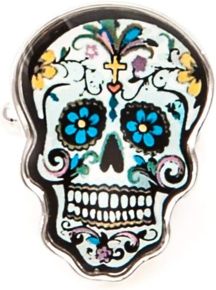Skull Day of The Dead Halloween Dia de Los Muertos Pair of Cufflinks in a Presentation Gift Box & Polishing Cloth...