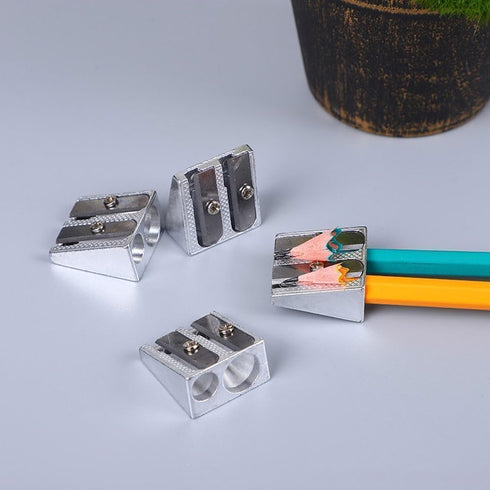 4Pcs Silver Magnesium Pencil Sharpener, Magnesium Metal Pencil Sharpener Manual, Double Holes Rectangular Pencil Sharpener, Handheld Pencil Sharpe...