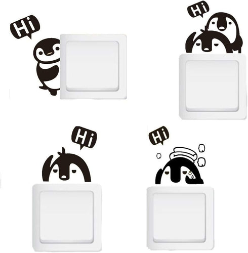 Removable Switch Stickers - 4 Cute Penguins Cartoon Wall Stickers, Light Switch Decals, Family DIY Decor Art Stickers for Kids Bedroom, Office Hom...