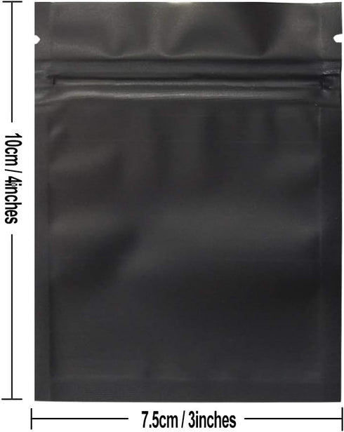 100 Pack Smell Proof Bags 3 x 4 Inch Resealable Mylar Bags Foil Pouch Bag Flat Bag Matte Black...