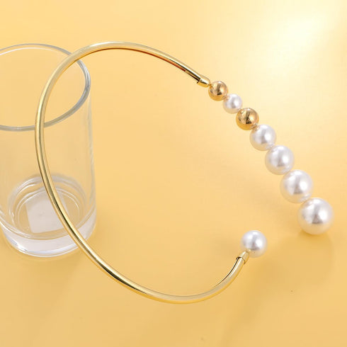 Metal Big Pearl Open Choker Necklace for Women Adjustable Gold Big Pearl Choker Necklaces Round Open Cuff Necklace Chunky Pearl Necklace for Women...