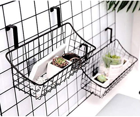 LeleCAT Basket with hook Grid Storage Basket, Hang it behind a door or on a railing, Over the Cabinet Door, Small, BLack,1 Pack...