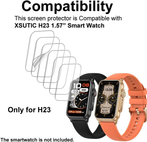 Screen Protector Compatible with XSUTIC H23 and FITVII 1.57” Smart Watch Fitness Tracker, Soft TPU, 6 pieces, Bubble Self-healing...