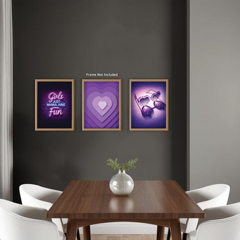 Posterizer 3 pcs-Retro Purple Aesthetic Girly Art-Abstract & Modern Art- Gift for Women, Fashionistas, Designer Fashion Fans-Living Room Bedroom D...