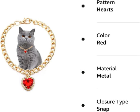 Cat Necklace Collar with Heart Rhinestone Pendant, Lightweight Adjustable Shine Diamond Cute Girl Wedding Birthday Party Pet Necklace Costume Acce...