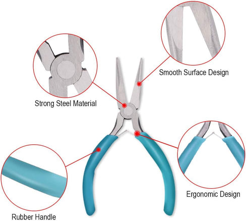 Anezus 4Pcs Jewelry Pliers Tool Set Includes Needle Nose Pliers, Round Nose Pliers, Wire Cutters and Bent Nose Pliers for Jewelry Beading Repair M...