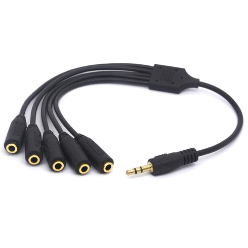 3.5mm Headset Splitter, 5 Way 1/8" 1 Male to 5 Female TRS Stereo Jack Audio Extension Cable Cord...
