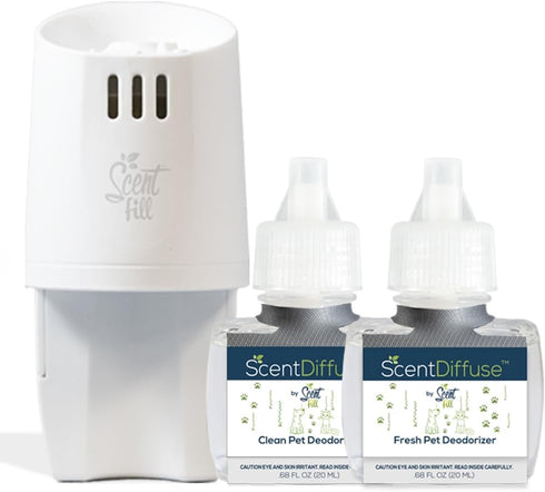 ScentDiffuse Pet Odor Deodorizing Air Freshener Starter Kit, 2 Refills + Diffuser...
