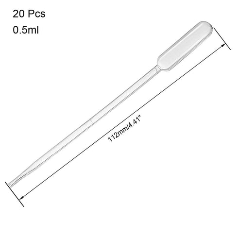 uxcell 20 Pcs Plastic Disposable Pipettes 0.5ml, Clear Transfer Pasteur Pipettes, 112mm Length, Liquid Dropper for Lab...