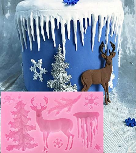 2Pcs/Set Christmas Tree Santa Claus Reindeer Xmas Tree Elk Bell Snowflake Snowman Socks Silicone Mold for DIY Chocolate Candy Fondant Cake Decor W...