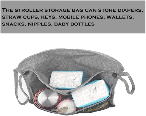 Baby Stroller Organizer Pocket-for bottles Nappy Baby Cloth Diaper Storage Secure Straps Detachable Webbing Easily Crab Strollers with Two Storage...