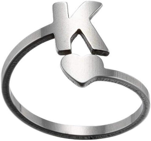 Jude Jewelers Stainless Steel Heart Shaped Ajudstable Size Initial Letter A-Z Alphabet Wedding Engagement Promise Statement Ring...