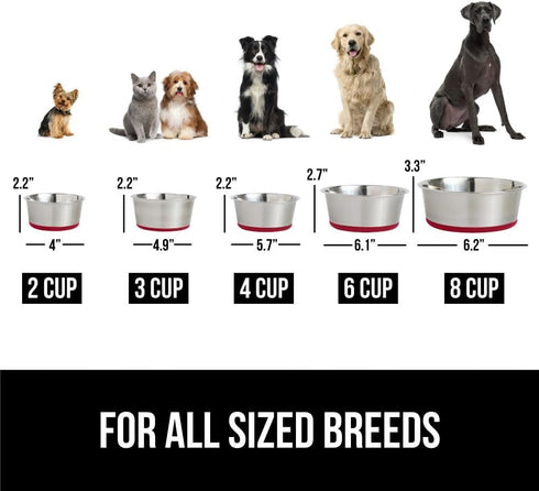 Gorilla Grip Stainless Steel Metal Dog Bowl Set of 2, Rubber Base, Heavy Duty Feeding Dishes, Food Grade BPA Free, Less Sliding, Quiet Pet Bowls f...