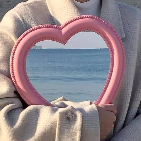 BinaryABC Heart Makeup Mirror Cosmetic Mirror Wall Desktop Mirror Bedroom Mirror(Pink)...