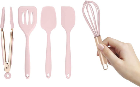 COOK with COLOR Set of Five Pink and Rose Gold Silicone MINI Kitchen Utensil Set...
