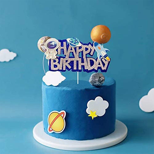 JeVenis Space Birthday Cake Topper - Cupcake & Rocket Decoration - Astronaut Cake Decoration...