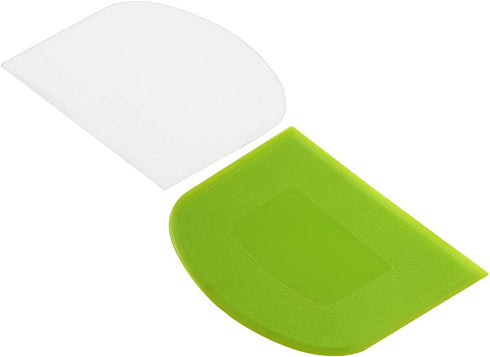 Dough Scraper Bowl Scraper Bread Cream Cake Pizza Cutter Bench Scraper- Flexible Plastic Multi-Function Kitchen tools, 2 Piece White-Green...