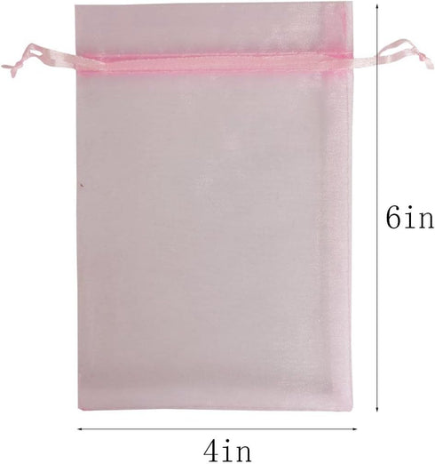 Set Of 50 Gift Organza Bags 4x6 Inch Pink Drawstring for Baby Shower,Christmas,40th Birthday,Party Favors,Wedding,Easter,Sheer Fabric Small Craft ...