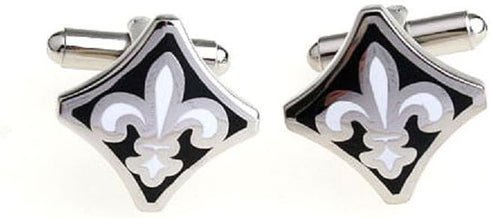 Fleur De Lis Black White Pair Cufflinks in a Presentation Gift Box & Polishing Cloth...