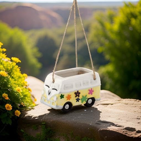 The Bridge Collection Hippy Vehicle Planter Pot (Yellow Bus - Hanging)...