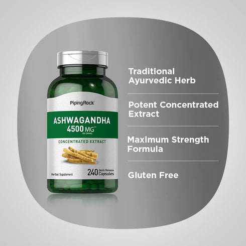 Piping Rock Ashwagandha Supplement 4500 mg | 240 Capsules | Herbal Extract | with Black Pepper | Non-GMO, Gluten Free...