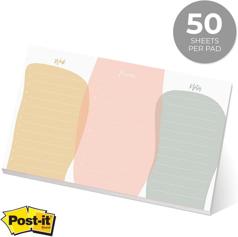 Modern Life, Work and Personal to Do Pad / 10" x 6" Sticky Note Fill in Task Tracker / 50 Sheets Per Pad/Unique Three Section Organizational Lists...