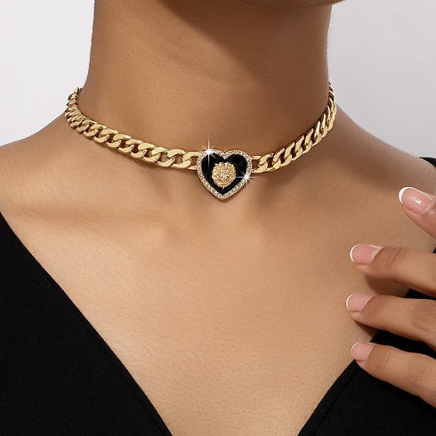 Heart Necklaces for Women Silver Heart Choker Gold Heart Necklace Cuban Link Chain Gold Chunky Necklace CZ Heart Pendant Punk Statement Necklace F...