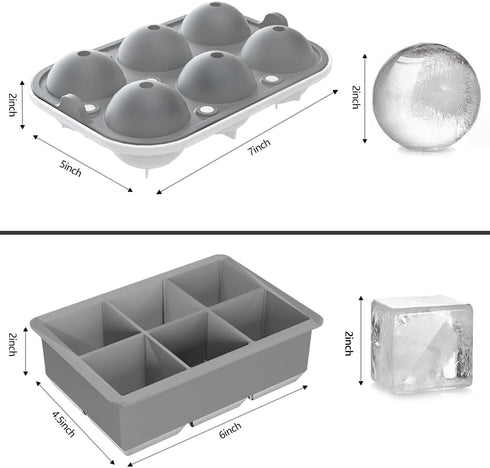 ROTTAY Ice Cube Trays (Set of 2), Sphere Ice Ball Maker with Lid & Large Square Ice Cube Maker for Whiskey, Cocktails and Homemade, Keep Drinks Ch...