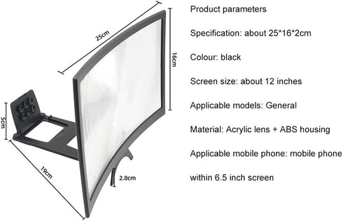 12" 3D Curved HD Screen Magnifier for Cell Phone with Foldable Phone Stand Holder Compatible with All Smartphones...