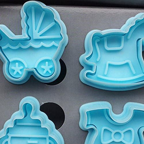 TinkSky Cute 3D Baby Shirt Bottle Pushchair Rocking Horse Shaped Cake Fondant Cookies Plunger Cutters Molds Set (Random Color)...