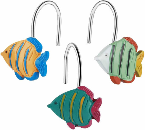 Fish Shower Curtain Hooks Rings for Under The Sea Bathroom Decor, Beach Shower Curtain Hooks, Nautical Shower Curtain Hooks, Decorative Shower Cur...