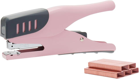 NatSumeBasics Plier Effortless Stapler & 1000 Rose Gold Staples, Handheld Stapler 45 Sheet Capacity Heavy Duty Manual Staplers for Office Accessor...