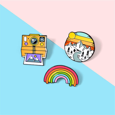 3Pcs Rainbow Brooches Landscape Camera Enamel Lapel Pins Outdoors Camping Travel Camp Lapel Pins Cartoon Brooches Badges Fashion Gifts for DIY Bac...