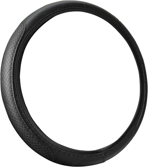 Leather Car Steering Wheel Cover for Men Women, Elastic, Breathable Anti-Slip, Universal 15 inch, (Black1)...