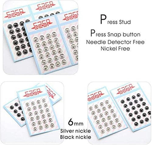 YICBOR 288sets/lot Sew-on PressSnap Buttons Metal Snap Fastener Buttons Press Button for Sewing Clothing(Silver Nickle, 6mm)...