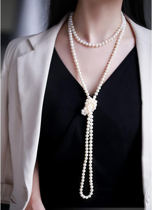 Long Pearl Necklace Imitation Pearl Necklace 1920s Flapper Pearl Necklace Multi Strand Pearl Necklace for Women Bridal Wedding Banquet Dinner Part...