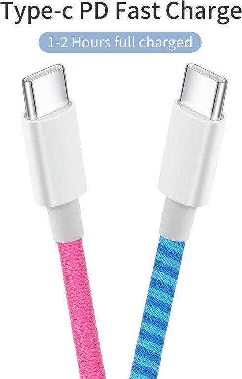 URIZONS 2packs Braided USB C Earphones, Colorful Earbuds, in Ear Headphones with Mic + USB C to USB C PD charging cables 2 Hours full Charged suit...