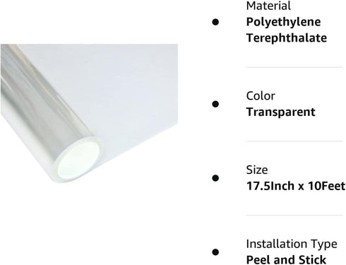 2MIL Clear Safety Window Film UV Blocking Security Window Glass Protection Sticker Self Adhesive Glass Film,17.5Inch x 10Feet...