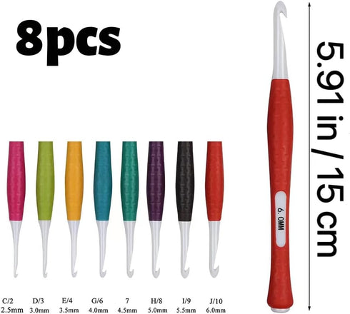 BAIWANLCH 8 Pcs Crochet Hooks Set Ergonomic Crochet Hook Set Single Pointed Knitting Crochet Hook Set Rubber Grip Single Pointed Hook Needles for ...