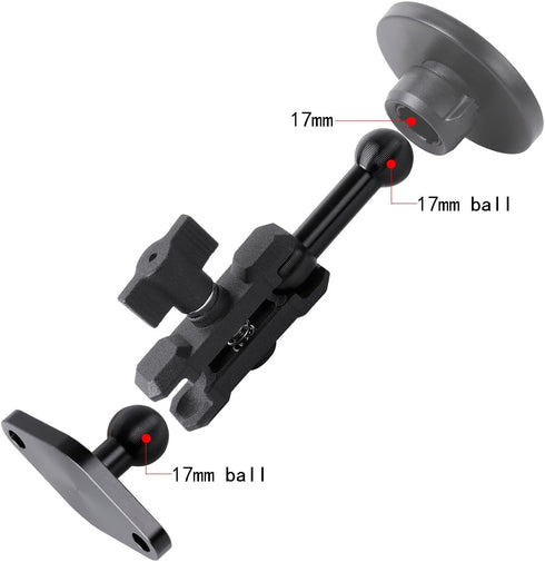 Aluminum AMPS to 17mm Ball Adapter with Extension Rod for Car Phone Holder, Drill Mount Ball Plate Base Meets Industry Standard AMPS Hole Pattern,...