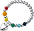 Colorful Beads Love Heart Statement Rings Sterling Silver 925 Ball Bead Elasticity Engagement Promise Ring Dangle Charm Finger Band Wedding Ring A...