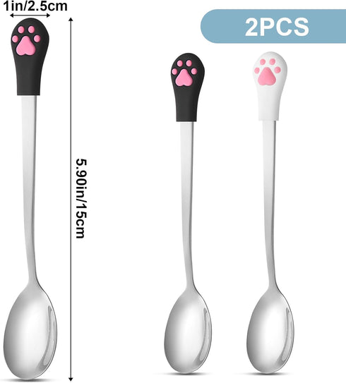Sibba Dog Cat Spoon 2 Pcs Food Can Spoon Cute Claw Scoop Stainless Steel Spoon Portable Scoop Silver Espresso Little Scoop Fit Feed Canned, Mug, S...