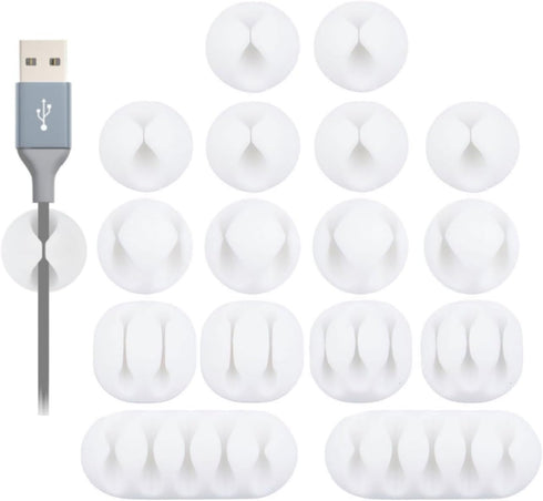 OHill Desk Cable Management Cord Organizer, 16 Pack White Self Adhesive Cord Holder Cable Clips, Ideal Cable Organizer Wire Keeper for Desk, Night...
