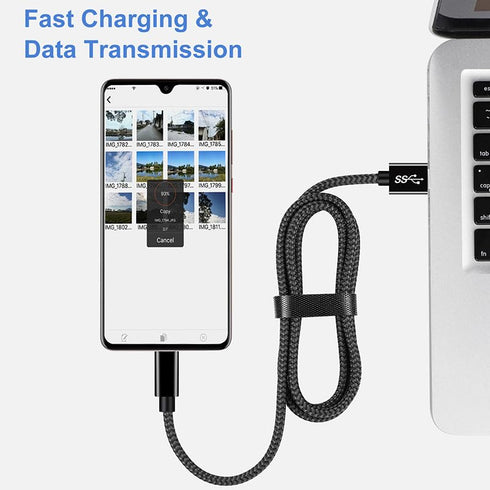 Vortex PD10GB3A-2-2-BLACK Type-C Data Cable 3A fast charging USB3.2 universal Mobile phone Tablet Nylon braid USB charging cable (2 pcs pack)(BLAC...